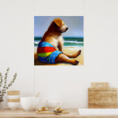 Hond aan het strand poster (Keuken)