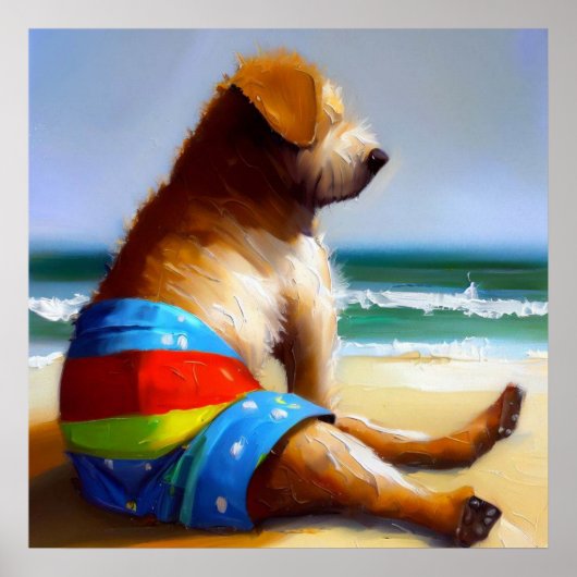 Hond aan het strand poster (Voorkant)