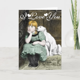 Hond Aanbiddend Meisje Victoriaans Schilderij Ik H Kaart