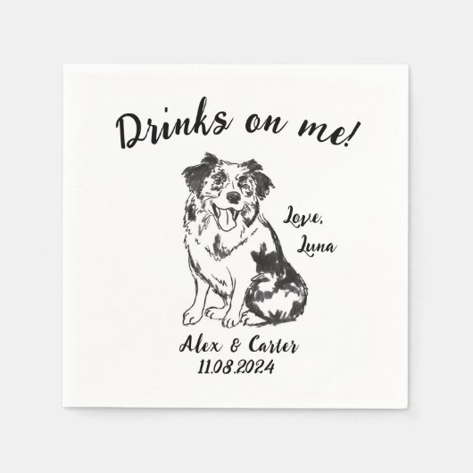 Hond Aangepaste Bruiloft Cocktail Servet (Voorkant)