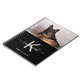 Hond aangepaste foto zwart wit monogram notitieboek (Linkerzijde)