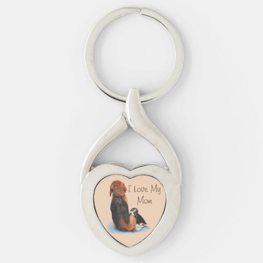 Hond afbeelding van schattig puppy knuffelen mam sleutelhanger (Voorkant)