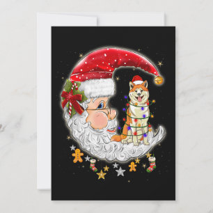 Hond Akita met kerstmuts kerstboom lichten Kaart