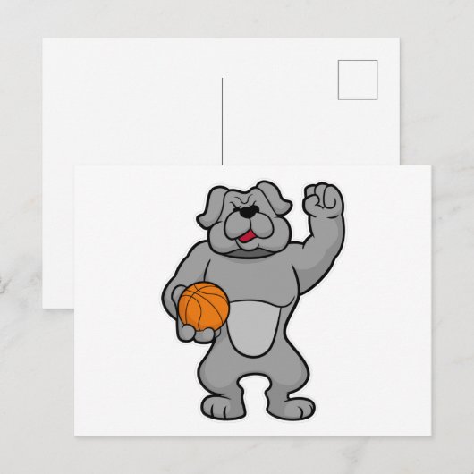 Hond als basketballer met basketbal briefkaart (Voorkant / Achterkant)