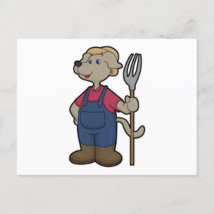 Hond als boer met hark en hoed briefkaart