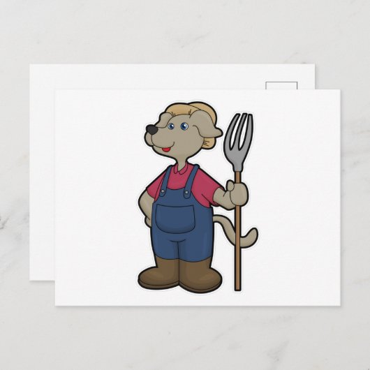 Hond als boer met rook en Pet Briefkaart (Voorkant / Achterkant)