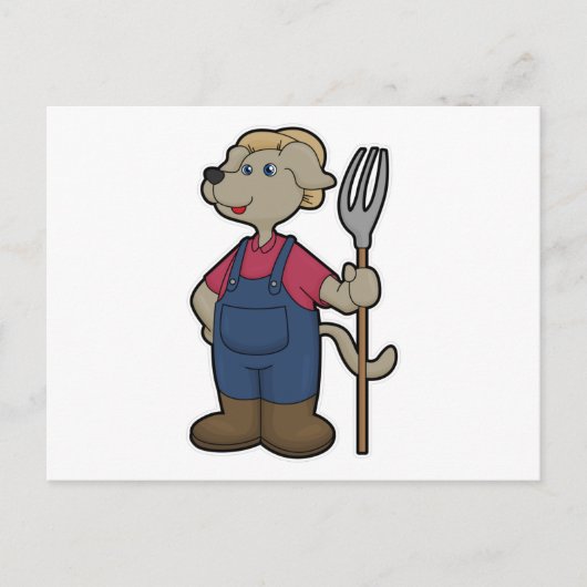 Hond als boer met rook en Pet Briefkaart (Voorkant)