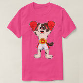 Hond als bokskampioen met riem bokshandschoenen t-shirt (Design voorkant)