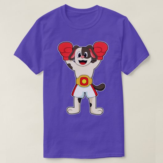 Hond als bokskampioen met riem bokshandschoenen t-shirt (Design voorkant)