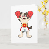 Hond als bokskampioen met riem en boks handschoene kaart (Gele Bloem)