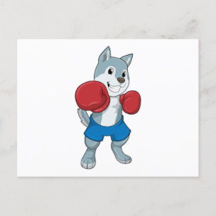 Hond als Boxer met bokshandschoenen Briefkaart