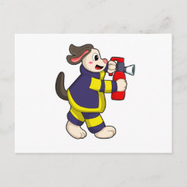 Hond als brandweerman met brandblusser briefkaart