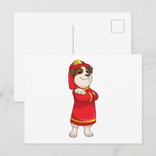Hond als brandweerman met helm briefkaart (Voorkant / Achterkant)
