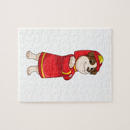 Hond als brandweerman met Helmet Legpuzzel (Horizontaal)