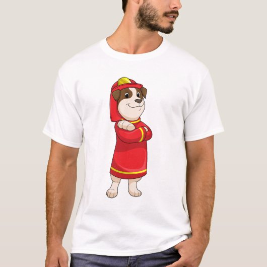 Hond als brandweerman met Helmet T-shirt (Voorkant)