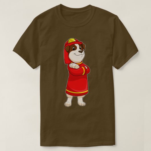 Hond als brandweerman met Helmet T-shirt (Design voorkant)