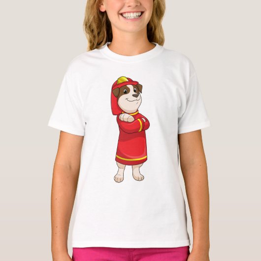 Hond als brandweerman met Helmet T-shirt (Voorkant)