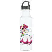 Hond als bruid met trouwjurk en bloemen waterfles  (Voorkant)