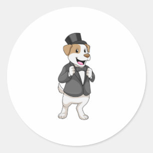 Hond als bruidegom met lint ronde sticker
