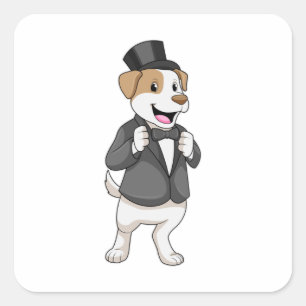 Hond als bruidegom met lint vierkante sticker