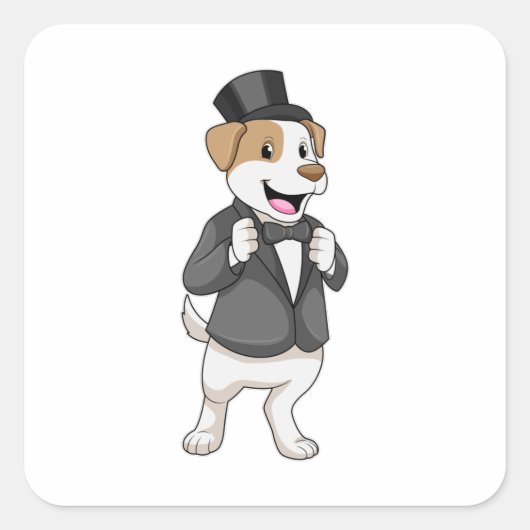 Hond als bruidegom met lint vierkante sticker (Voorkant)