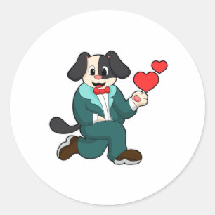 Hond als bruidegom met pak en stropdas ronde sticker
