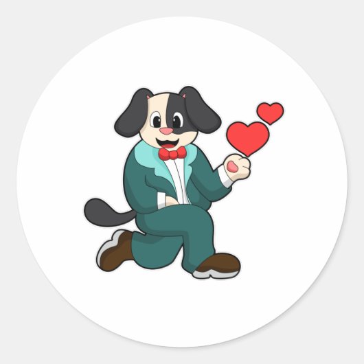 Hond als bruidegom met pak en stropdas ronde sticker (Voorkant)