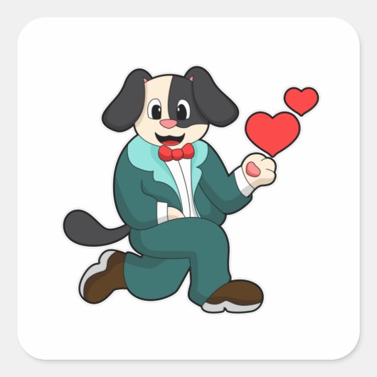 Hond als bruidegom met pak en stropdas vierkante sticker (Voorkant)