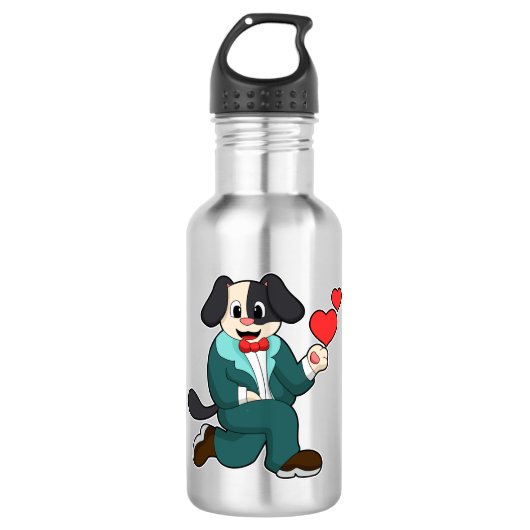 Hond als bruidegom met pak en stropdas waterfles  (Voorkant)