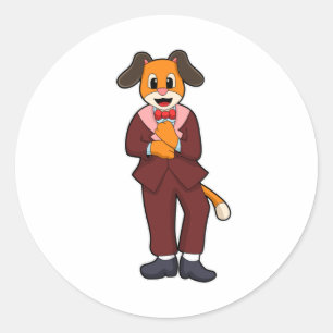 Hond als bruidegom met pak ronde sticker