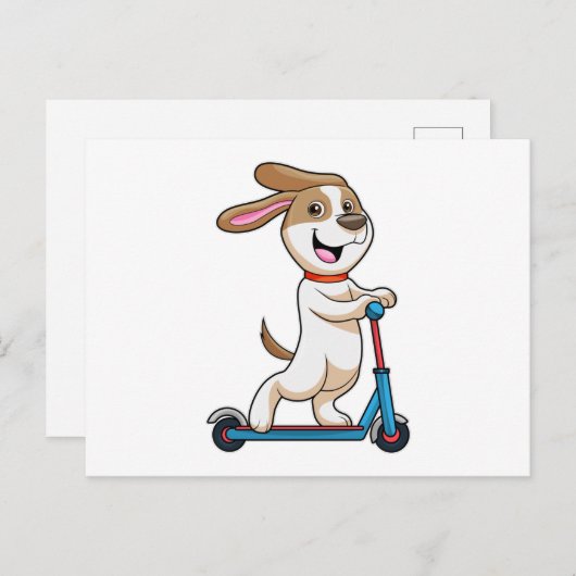Hond als fietser met scooter briefkaart (Voorkant / Achterkant)