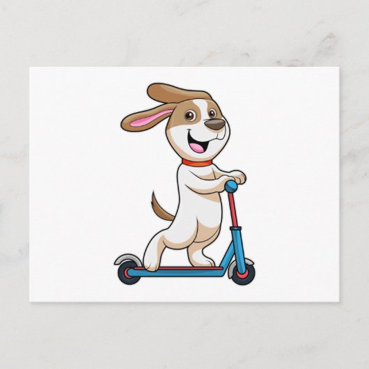 Hond als fietser met scooter briefkaart (Voorkant)