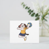 Hond als handballspeler met handbal briefkaart (Staand voorkant)