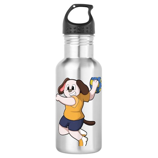 Hond als handballspeler met handbal waterfles (Voorkant)