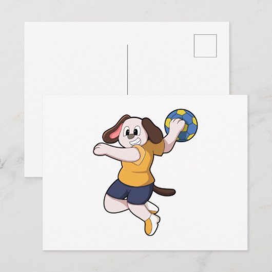 Hond als handbalspeler met handbal briefkaart (Voorkant / Achterkant)