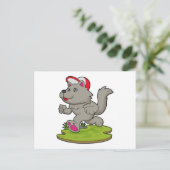 Hond als hardloper met pet briefkaart (Staand voorkant)