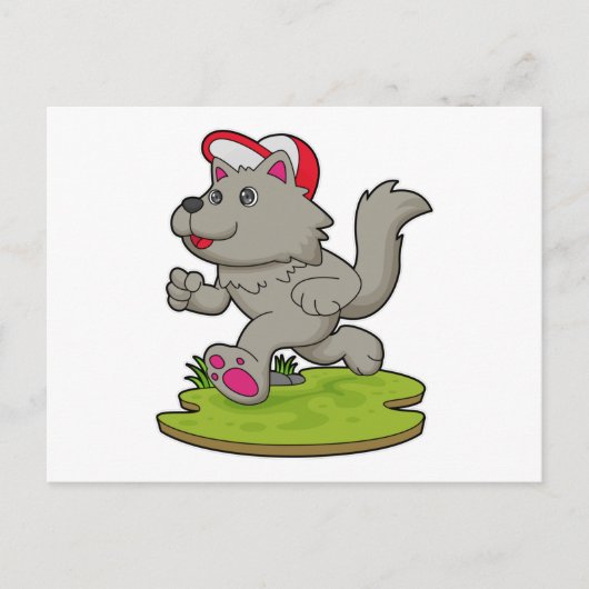 Hond als hardloper met pet briefkaart (Voorkant)