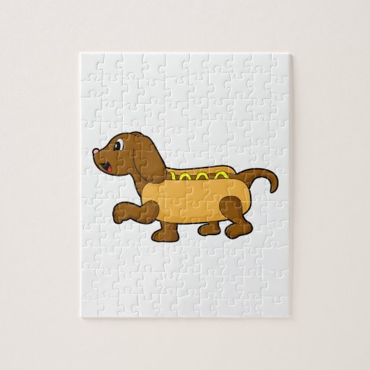 Hond als hotdog legpuzzel (Verticaal)