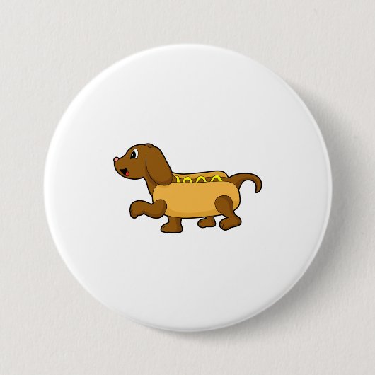 Hond als hotdog ronde button 7,6 cm (Voorkant)