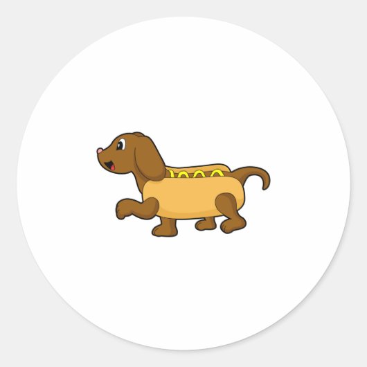 Hond als hotdog ronde sticker (Voorkant)