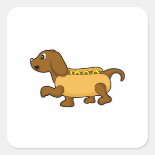 Hond als hotdog vierkante sticker