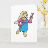 Hond als kapper met kam kaart (Gele Bloem)