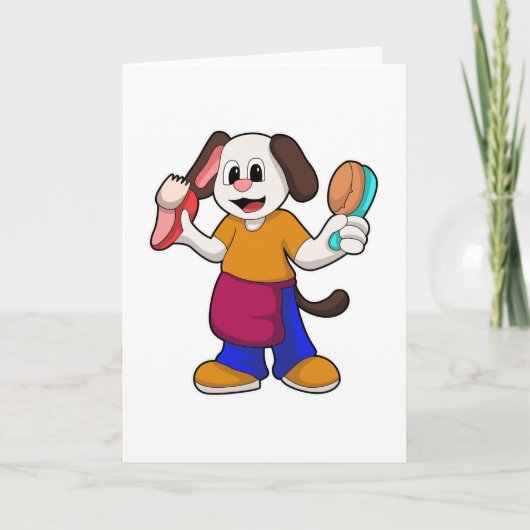 Hond als kapper met scheermes kaart (Voorkant)
