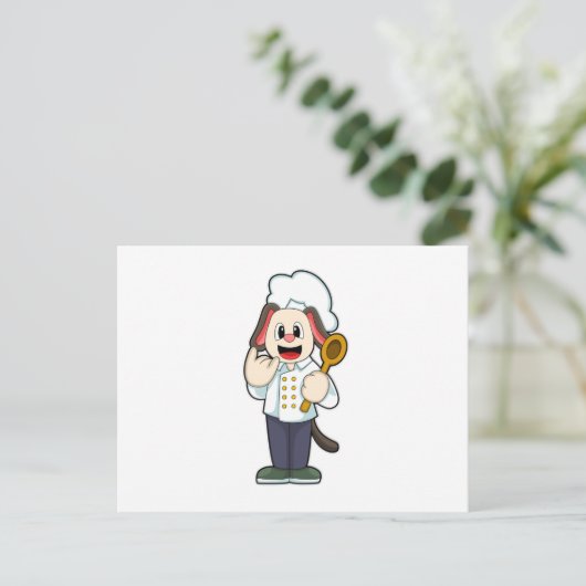 Hond als kok met houten lepel & kookschort briefkaart (Staand voorkant)