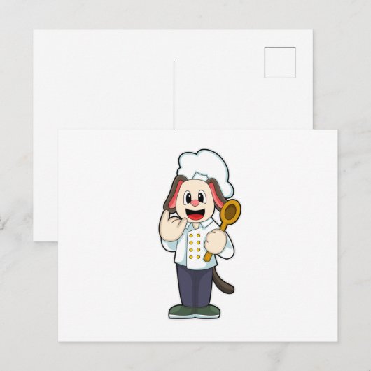 Hond als kok met houten lepel & kookschort briefkaart (Voorkant / Achterkant)
