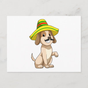 Hond als Mexicaan met strohoed Briefkaart