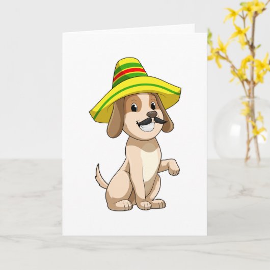 Hond als Mexicaan met strohoed Kaart (Gele Bloem)