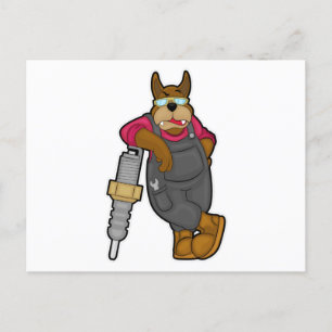 Hond als monteur met bougie briefkaart