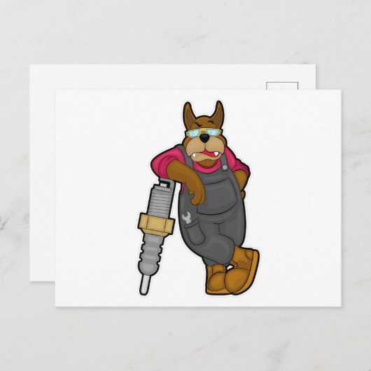 Hond als monteur met bougie briefkaart (Voorkant / Achterkant)