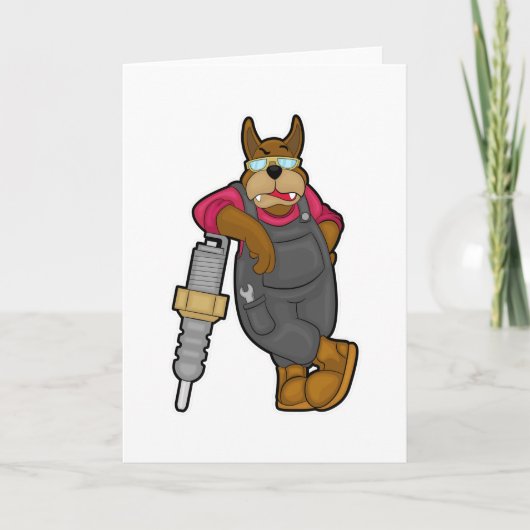 Hond als monteur met bougie kaart (Voorkant)
